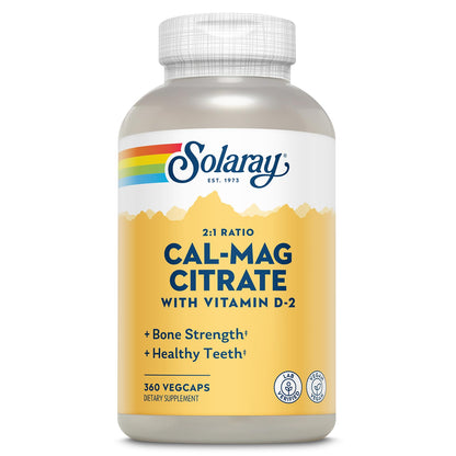 Solaray Calcium Magnesium Citrate 2:1 with Vitamin D2 | Bone, Muscle & Nerve Support | 360 VegCaps