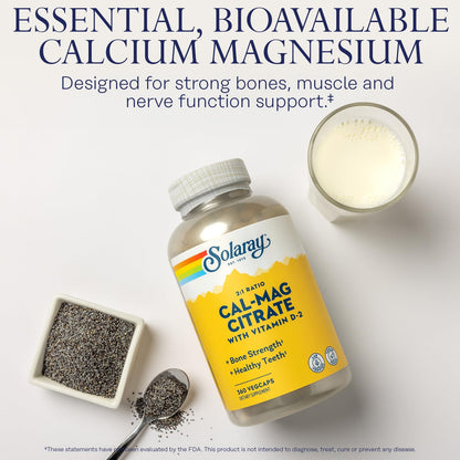 Solaray Calcium Magnesium Citrate 2:1 with Vitamin D2 | Bone, Muscle & Nerve Support | 360 VegCaps