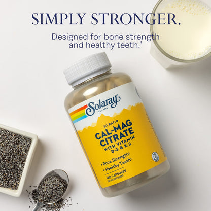 SOLARAY Calcium Magnesium Citrate w/Vitamin D3 K2 | Cal Mag 2:1