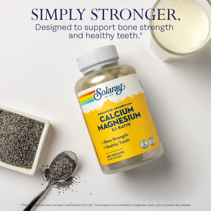 SOLARAY Calcium Magnesium Supplement – 2:1 Calcium Magnesium for Bone Health – Vegan, High Absorption