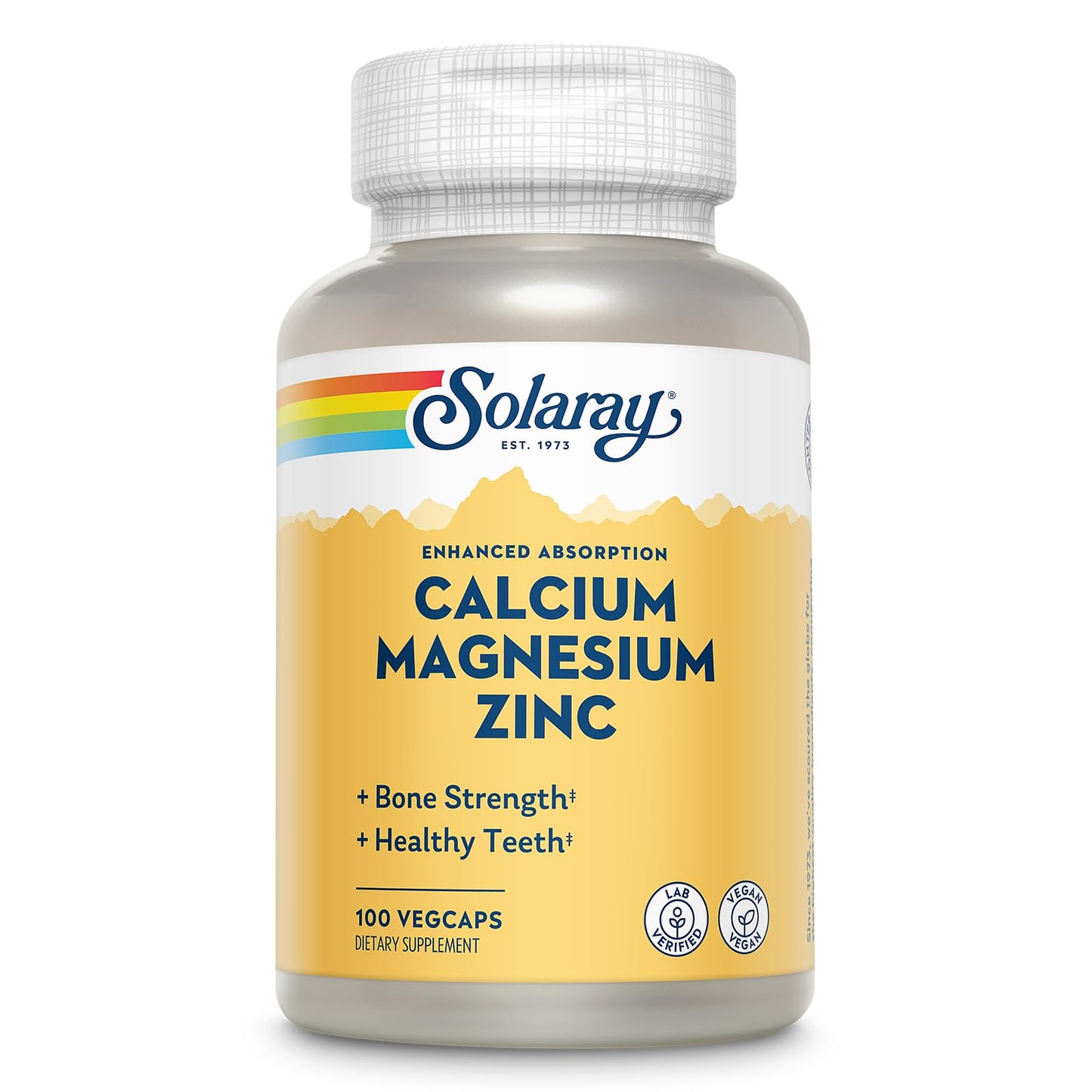 SOLARAY Calcium Magnesium Zinc Supplement - 1000mg Calcium, 500mg Magnesium | Vegan