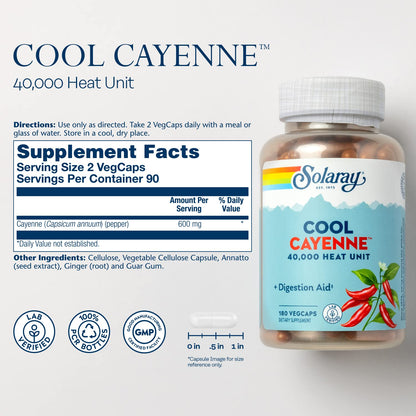 SOLARAY Cayenne Pepper 40,000 HU – Digestion Support, Lab Verified