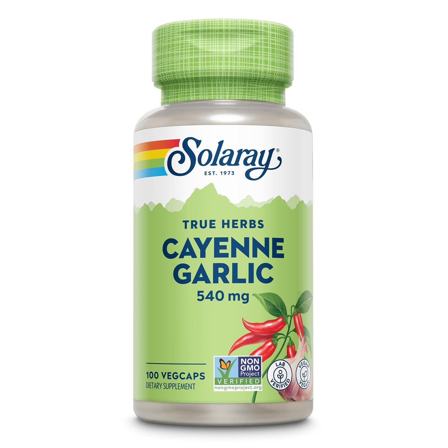 SOLARAY Cayenne Garlic 540 mg – Cayenne Pepper & Garlic Supplement, 40,000 HU | Vegan, Non-GMO, 60-Day Guarantee