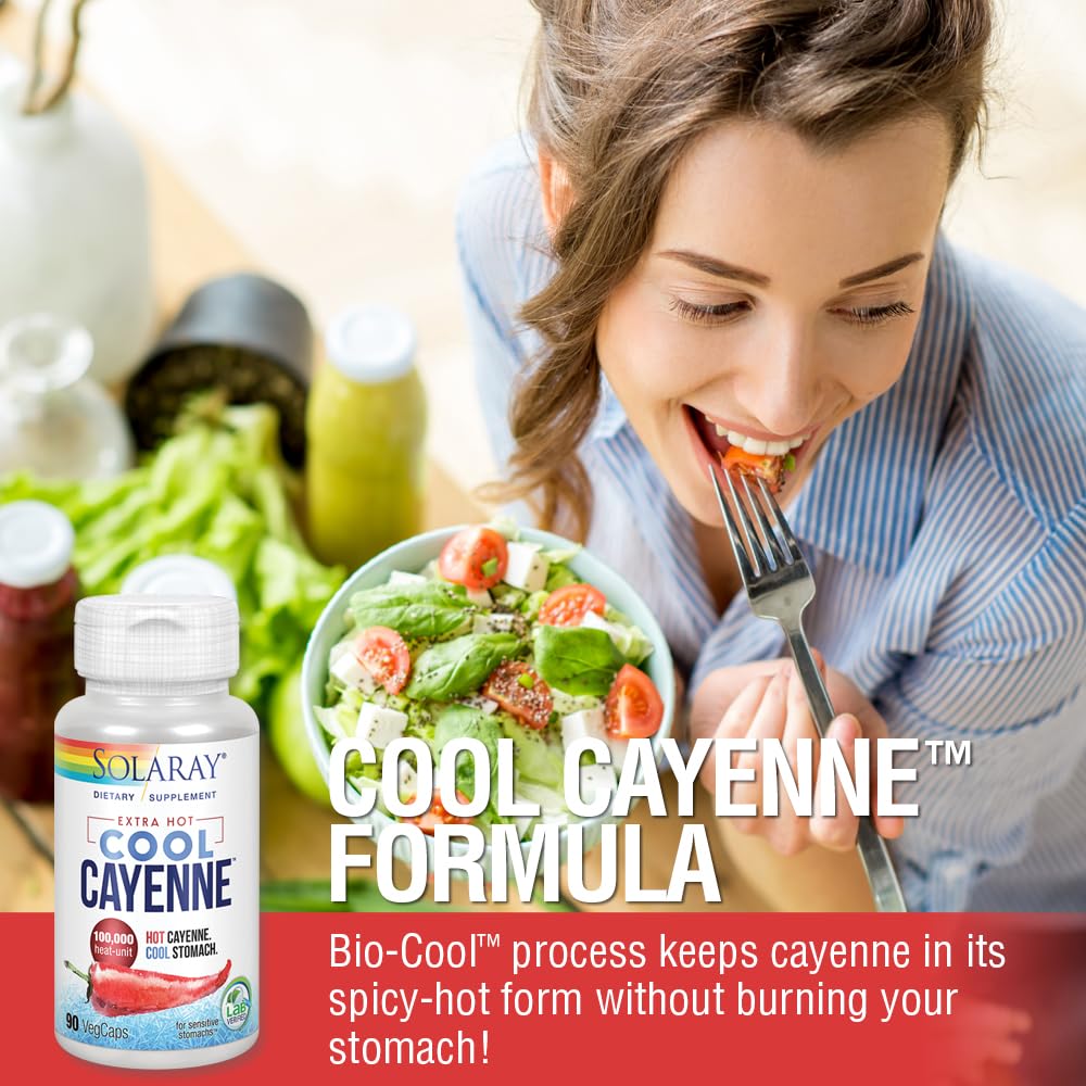 SOLARAY Extra Hot Cool Cayenne 100,000 HU - Bio-Cool Process | Lab Verified & GMP Facility - 60-Day Guarantee