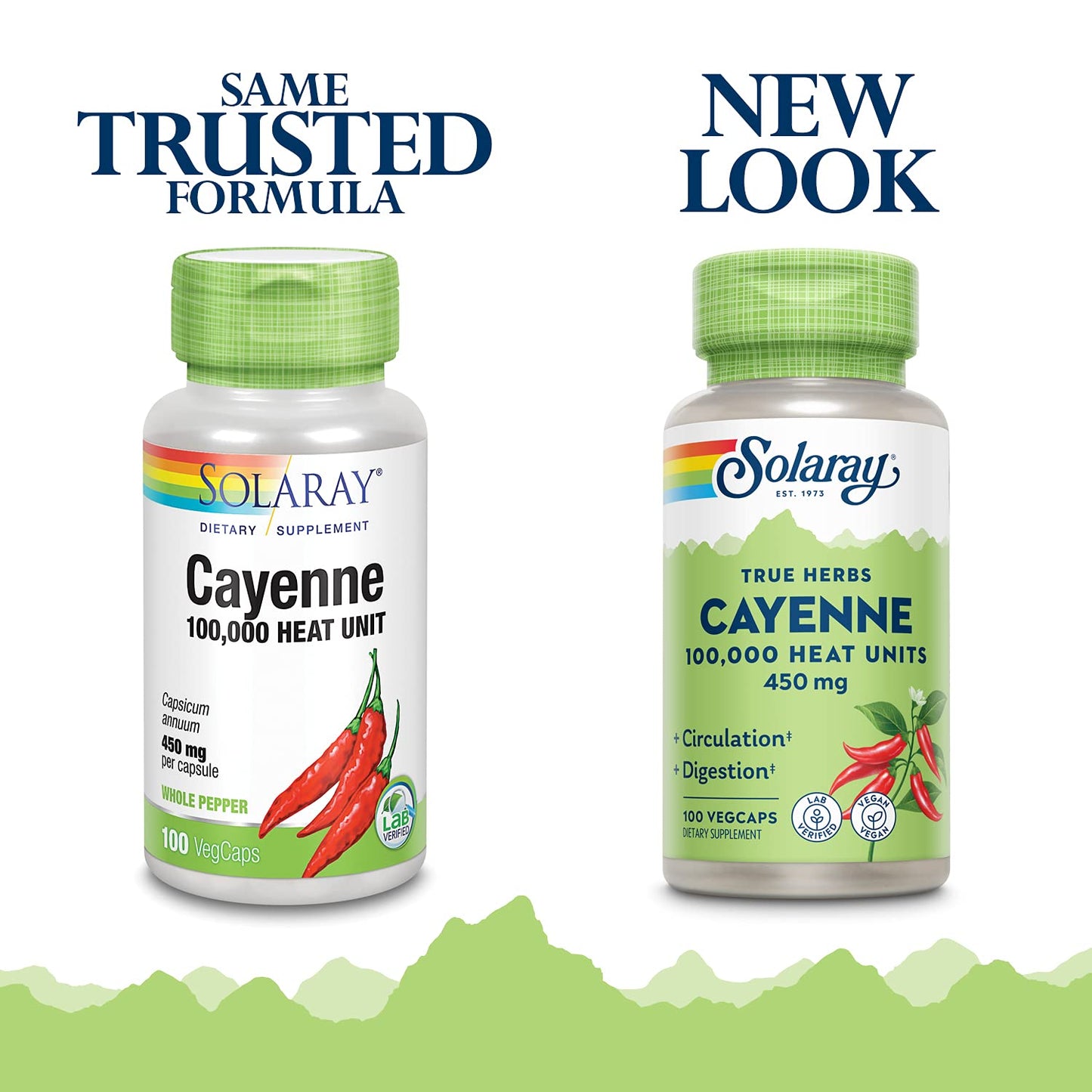 SOLARAY Cayenne Pepper 450 mg - 100,000 HU | Digestion, Circulation, Metabolism & Cardiovascular Support | Non-GMO | 100 VegCaps