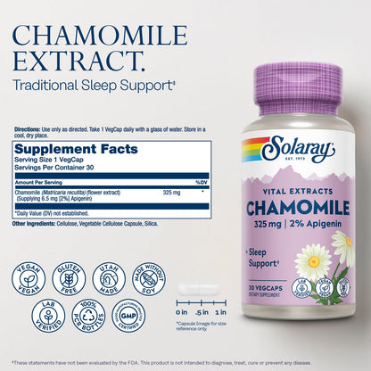 SOLARAY Chamomile Extract 325 mg – 2% Apigenin | Vegan, Gluten Free, Soy-Free | 60-Day Guarantee | 30 VegCaps