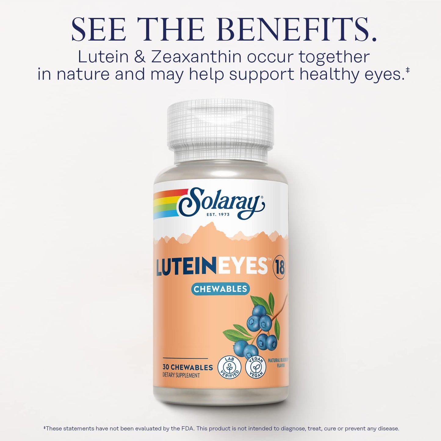 SOLARAY Chewable Lutein Eyes 18 – Eye & Macular Health Support Supplement | Non-GMO | 30 Chewables