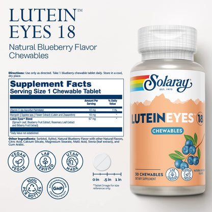 SOLARAY Chewable Lutein Eyes 18 – Eye & Macular Health Support Supplement | Non-GMO | 30 Chewables
