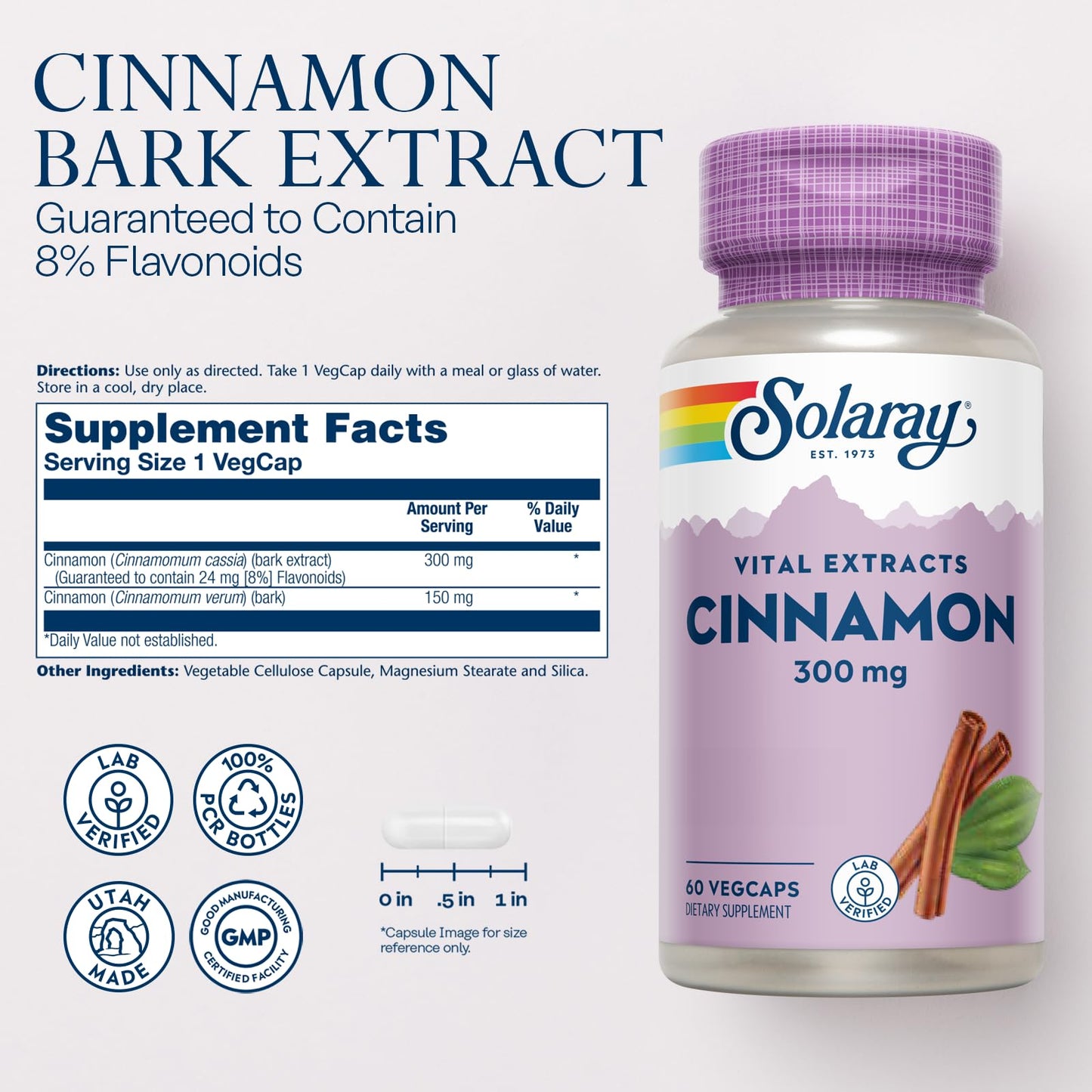 SOLARAY Cinnamon Extract 300mg - Balance & Herbal Support | 60 VegCaps