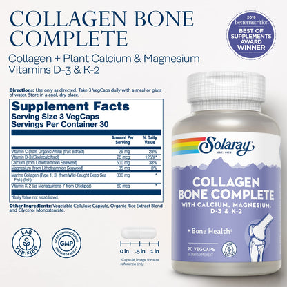 SOLARAY Collagen Bone Complete – Advanced Bone Matrix with Plant Calcium & Magnesium