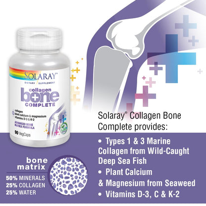 SOLARAY Collagen Bone Complete – Advanced Bone Matrix with Plant Calcium & Magnesium