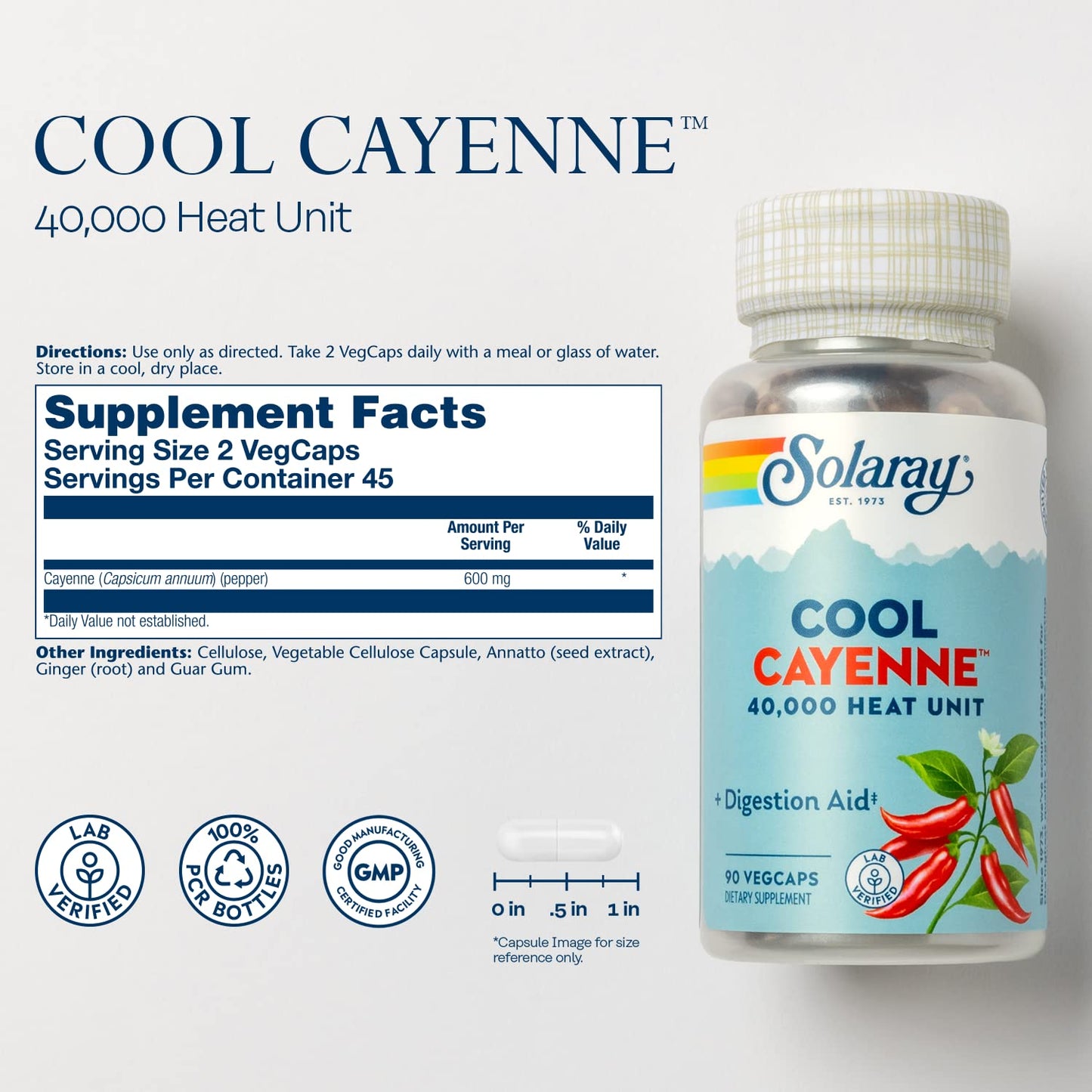 Solaray Cool Cayenne, 90 Capsules | Cayenne Pepper Supplement