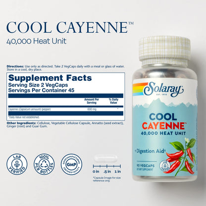 Solaray Cool Cayenne, 90 Capsules | Cayenne Pepper Supplement