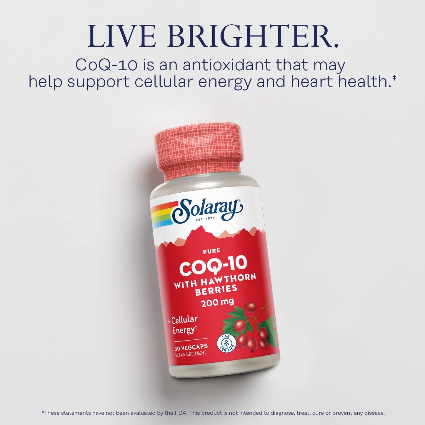 SOLARAY Pure CoQ-10 200 mg | Heart Health & Cellular Energy | 30 VegCaps