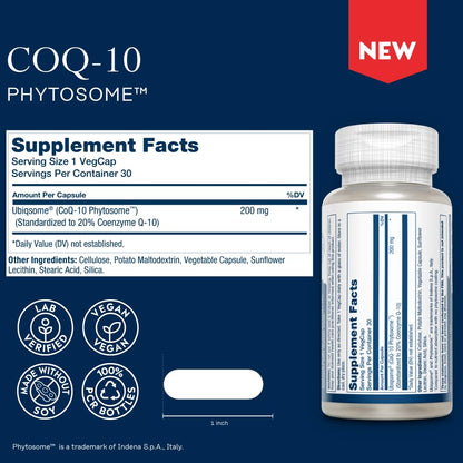 SOLARAY CoQ-10 Phytosome 200mg – 9X Absorption, Vegan, Soy-Free | 60-Day Guarantee | 30 Servings