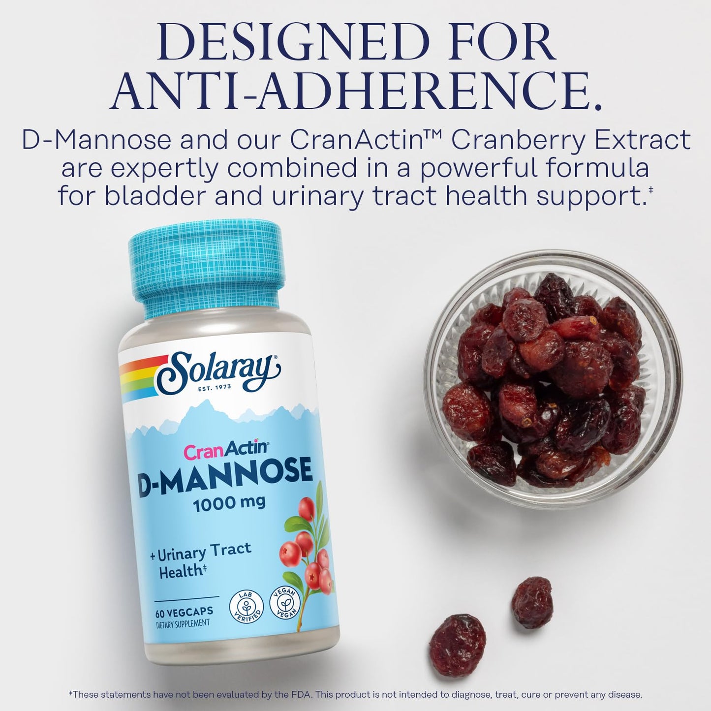 Solaray D-Mannose 1000mg with CranActin Cranberry | UTI Support (Vegan)