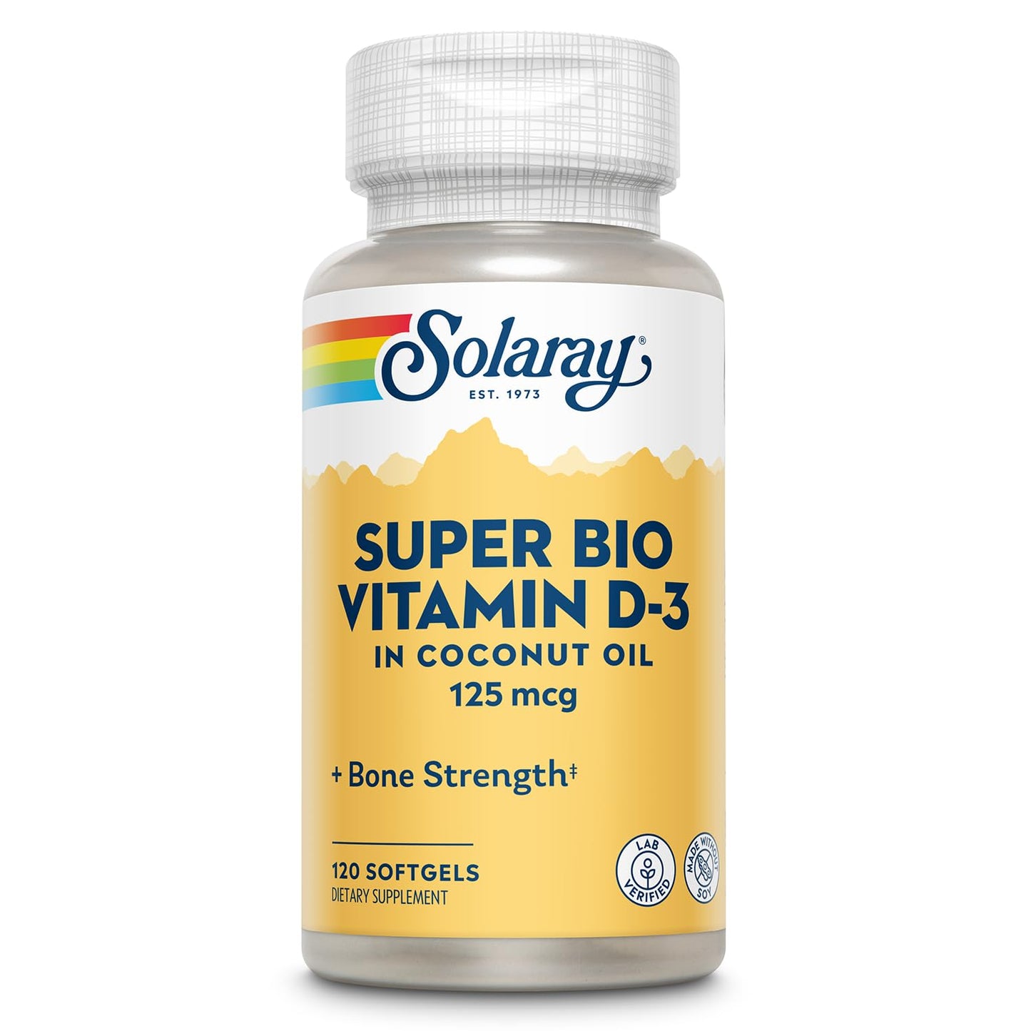 SOLARAY Super Bio Vitamin D3 in Coconut Oil 5000 IU - 120 Softgels, 120 Servings | Bone Health, Immune Support, Soy-Free