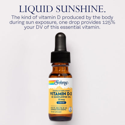 SOLARAY Vitamin D3 Liquid Drops 1000 IU | Enhanced Absorption