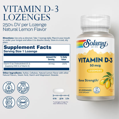 SOLARAY Vitamin D3 Lozenges 50 mcg (2000 IU) – Bone & Immune Support