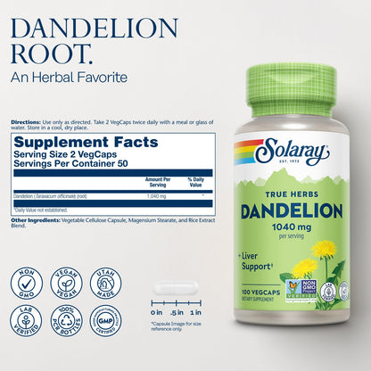 SOLARAY Dandelion Root Supplement – 1,040 mg/Serving | Kidney & Liver Support | Vegan & Lab Verified
