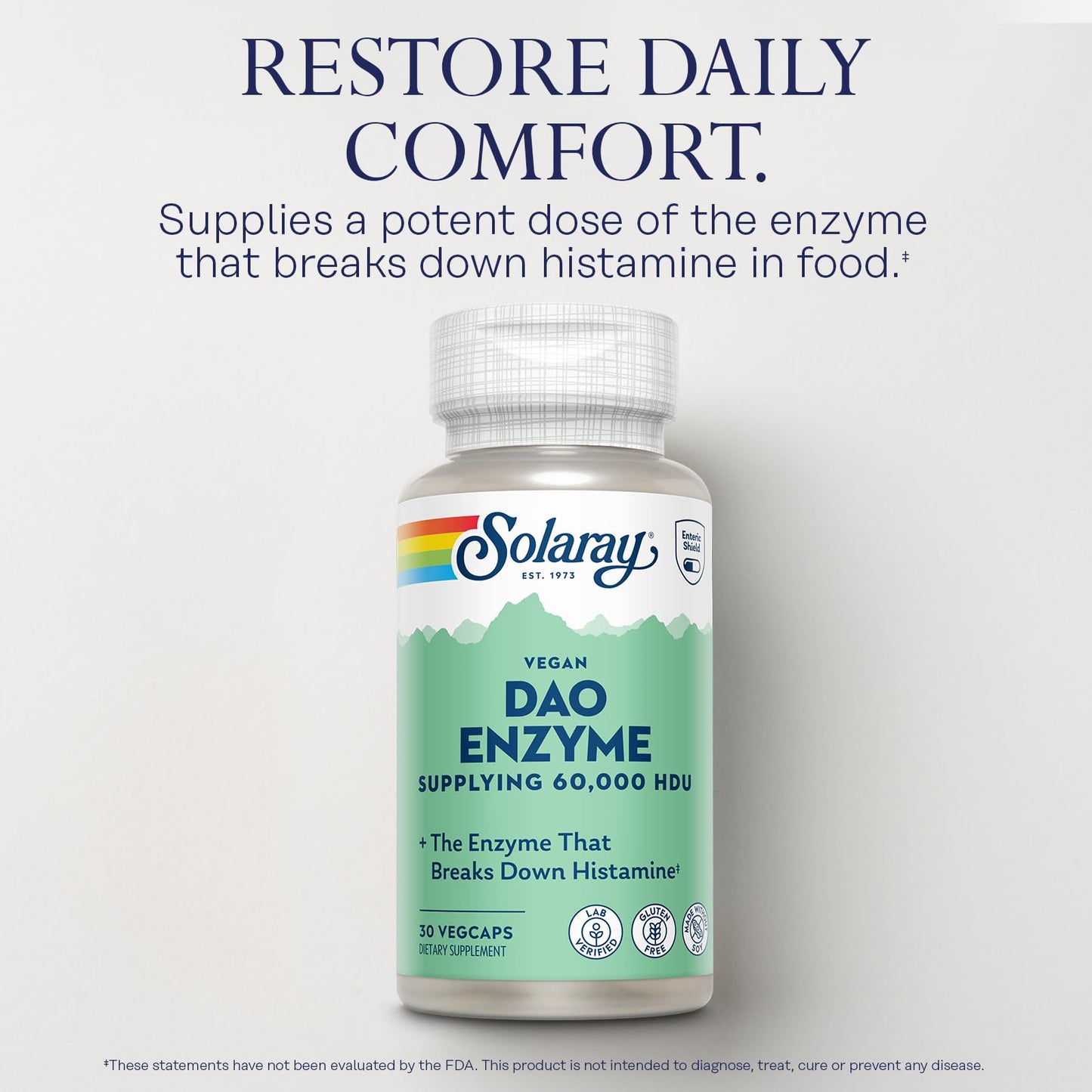 SOLARAY DAO Enzyme – Digestive Enzyme (60,000 HDU) – 30 Servings, Vegan & Gluten Free | Lab Verified