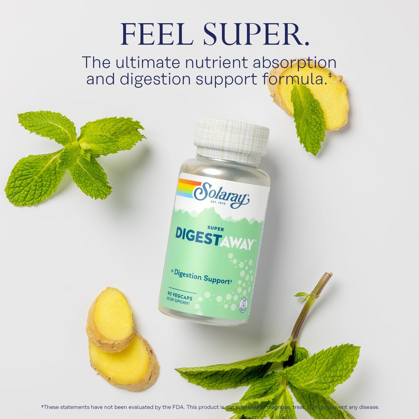 SOLARAY Super Digestaway Digestive Enzymes - Pancreatin, Papain & Ginger | Lab Verified | 90 VegCaps