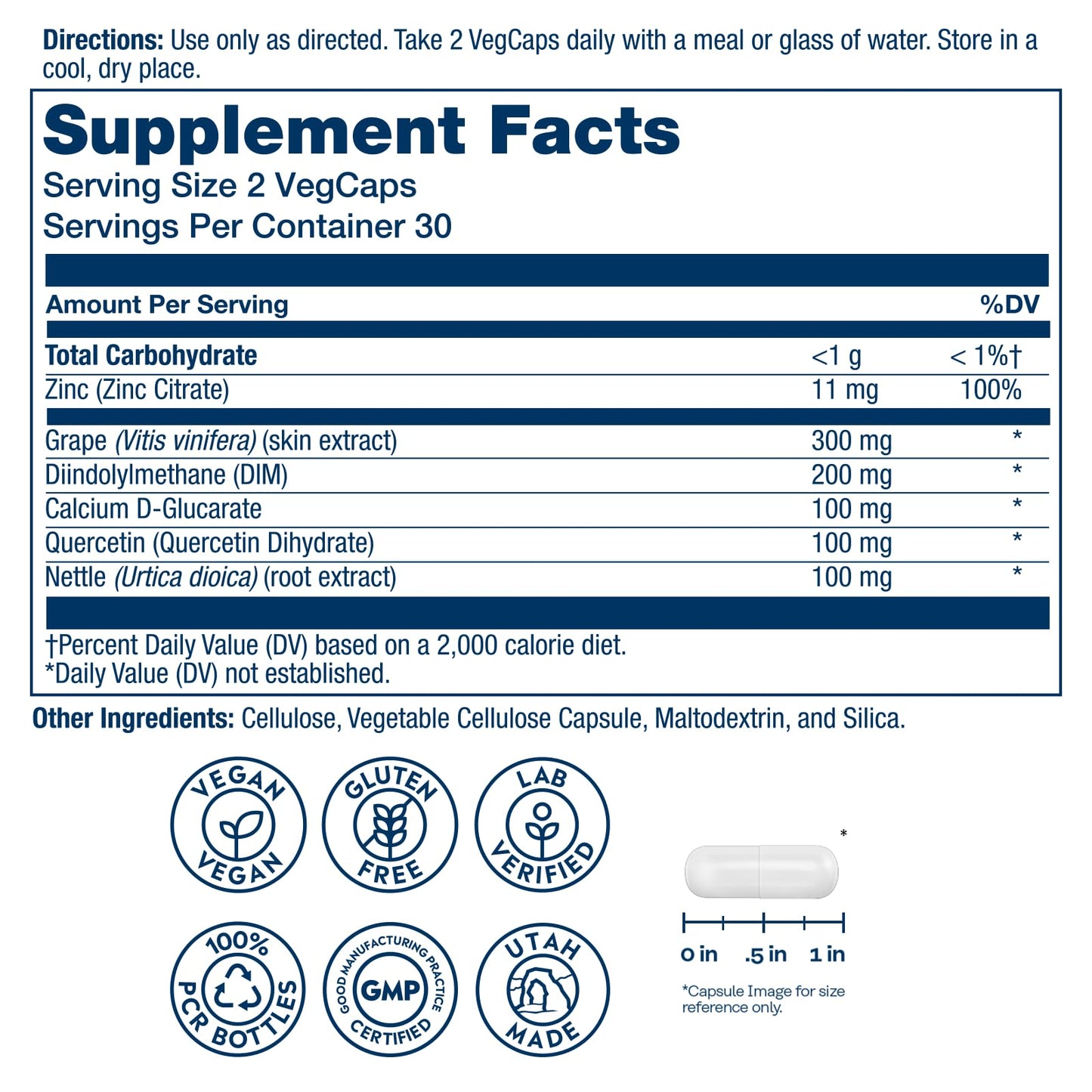SOLARAY DIM Supplement for Men – Clinically Studied 200mg DIM + Zinc & Quercetin – Vegan, Gluten Free | 60 VegCaps