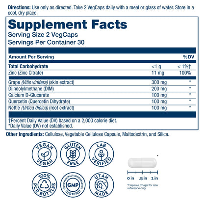 SOLARAY DIM Supplement for Men – Clinically Studied 200mg DIM + Zinc & Quercetin – Vegan, Gluten Free | 60 VegCaps