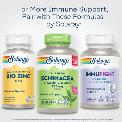 SOLARAY Echinacea Vitamin C & Zinc 850mg – Immune Support Capsules | Vegan, Lab Verified, 180 VegCaps