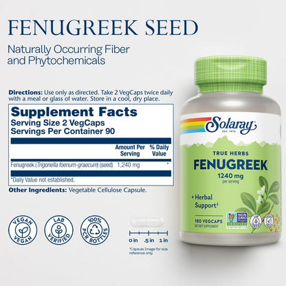 SOLARAY Fenugreek Seed 1240 mg – Digestion Support | Vegan & Lab Verified