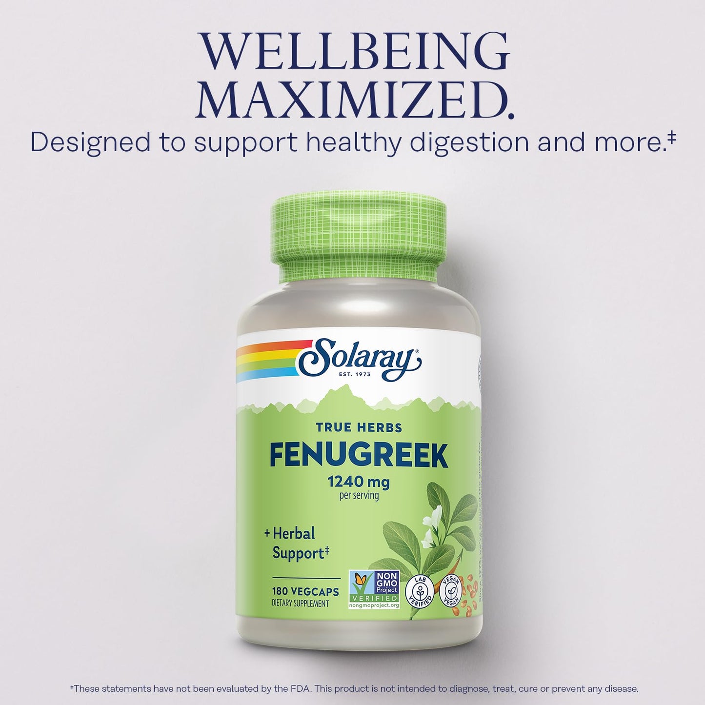 SOLARAY Fenugreek Seed 1240 mg – Digestion Support | Vegan & Lab Verified