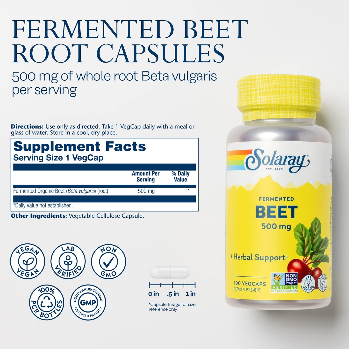SOLARAY Fermented Beet Root Capsules - Organic Beets, Energy & Endurance