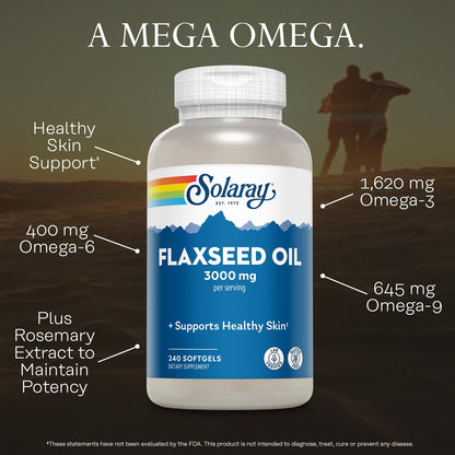 SOLARAY Flaxseed Oil 3000 mg | Omega 3-6-9 Softgels for Skin Health