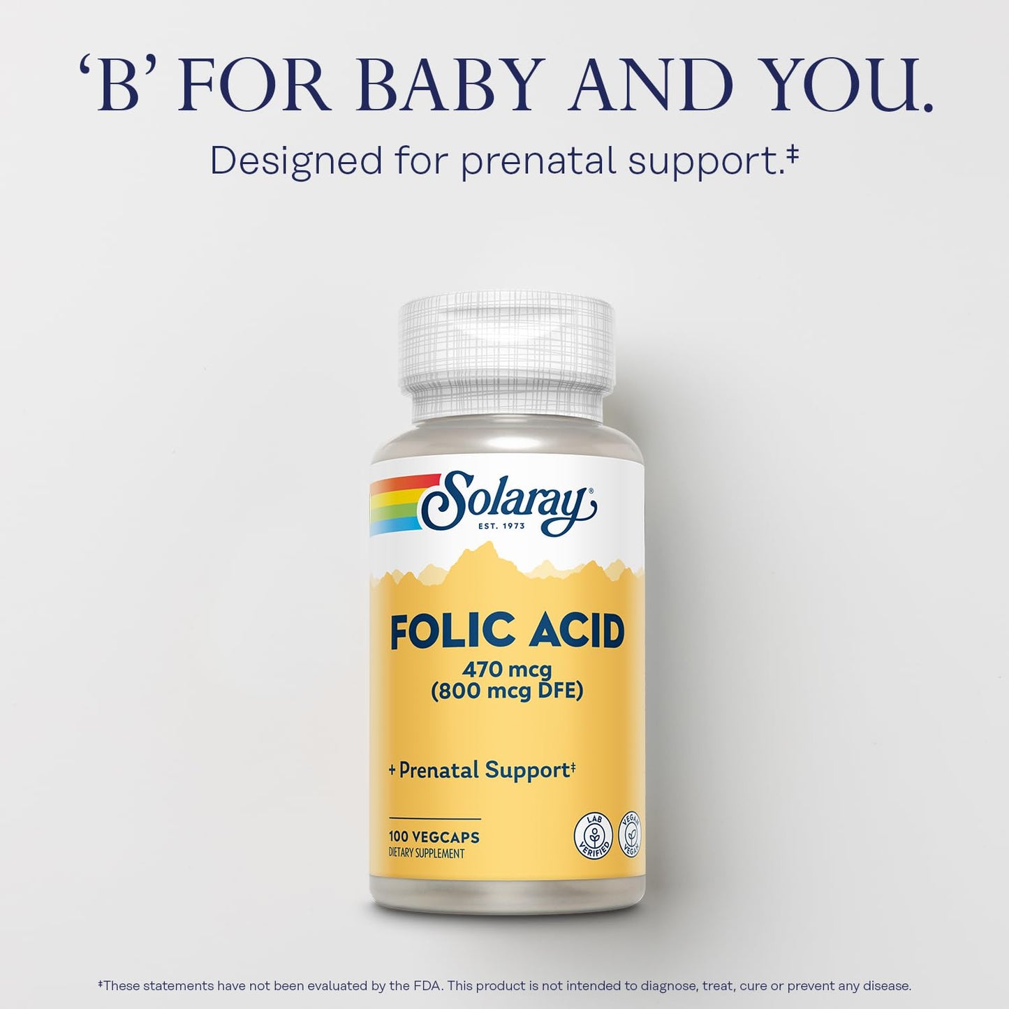 SOLARAY Folic Acid – Vegan Prenatal Vitamin (B9/Folate) 100 Servings