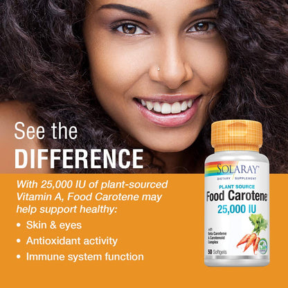 SOLARAY Food Carotene 25000IU Beta Carotene | Healthy Skin & Eyes, Immune Support | 50ct (Pack of 2)