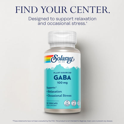 SOLARAY Plant-Sourced GABA 100 mg | Relaxation & Mood Support | Vegan & Gluten Free