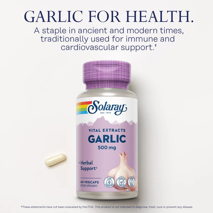 Solaray Garlic 500mg – Odorless Enteric VegCaps for Heart Health & Immunity