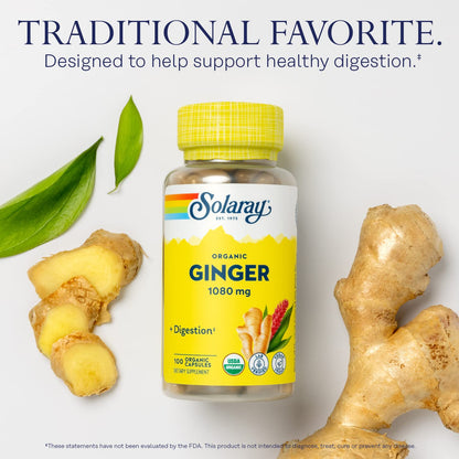 SOLARAY Organic Ginger 1080 mg - Motion Sickness Relief & Joint Health - Vegan