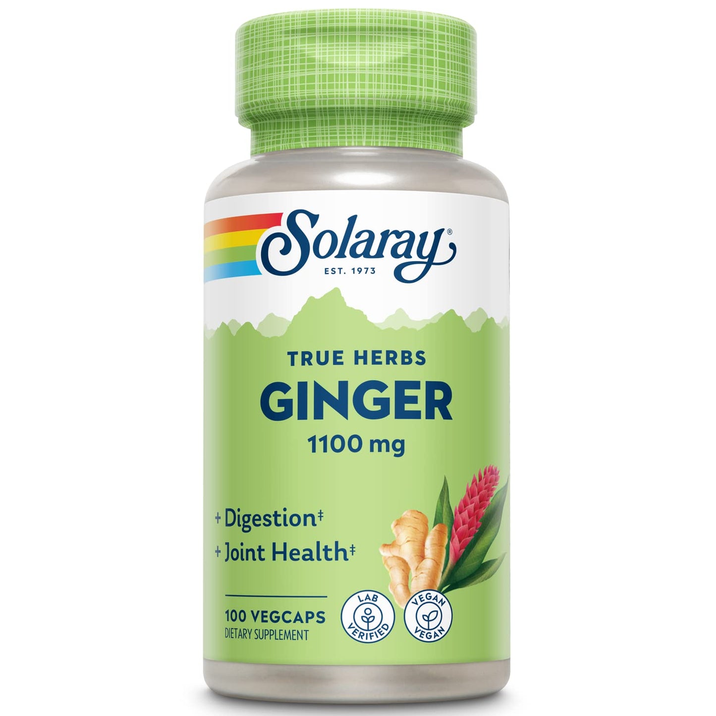 SOLARAY Ginger Root 1100mg | Healthy Digestion, Joints & Motion Support | Whole Root, Non-GMO & Vegan | 100 VegCaps