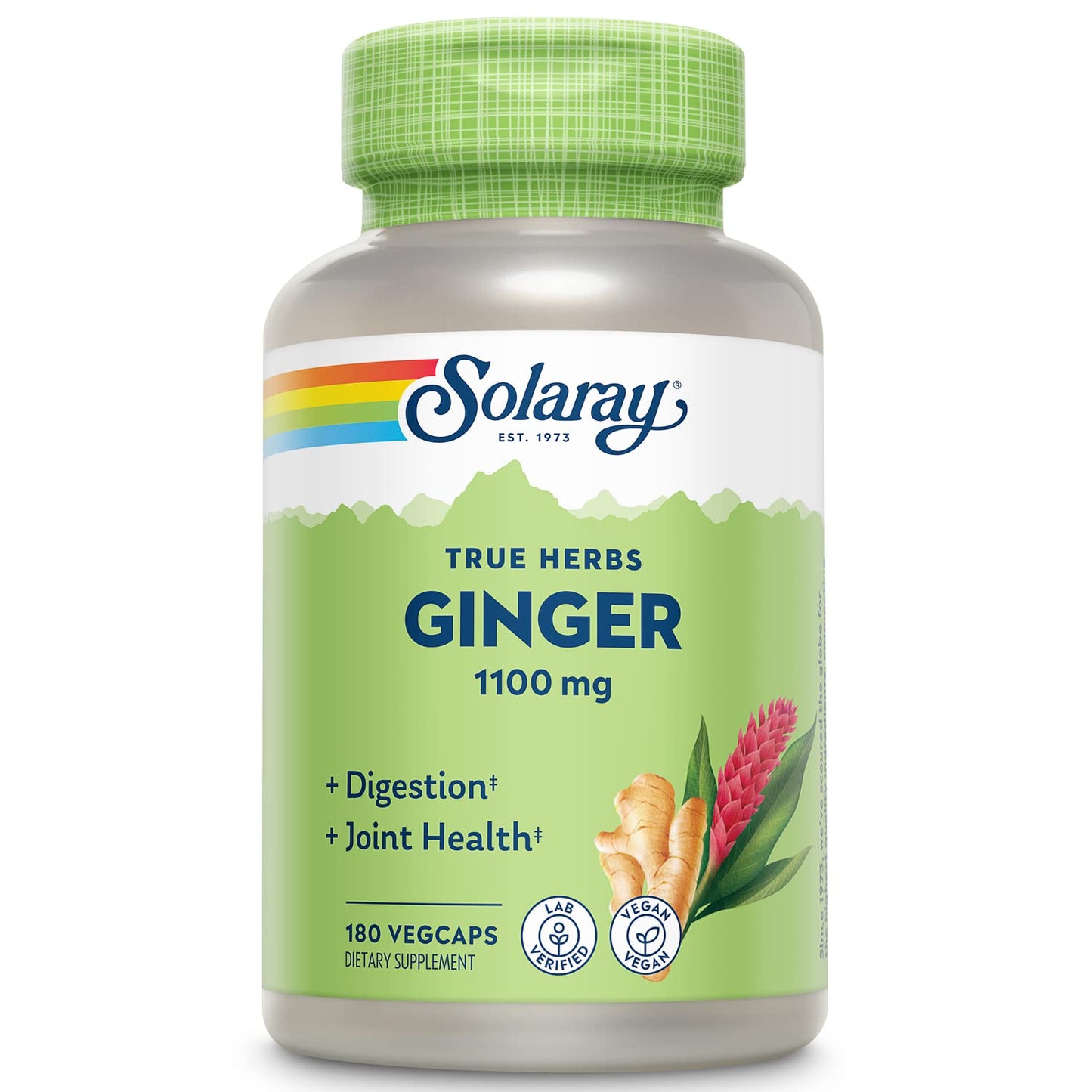 SOLARAY Ginger Root 1100mg – Digestive Support, Joints & Motion Discomfort – Whole Root, Non-GMO & Vegan | 180 VegCaps