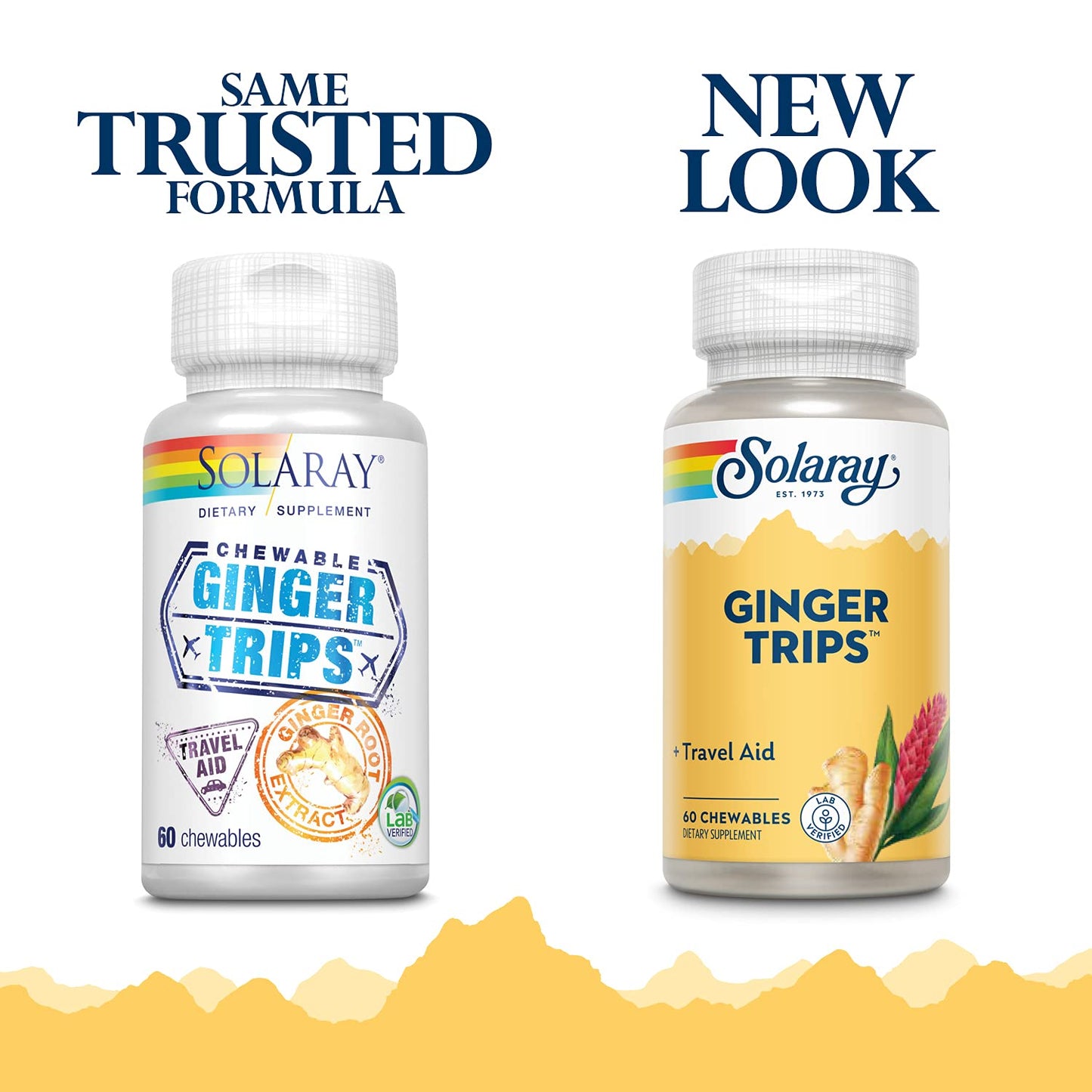 SOLARAY Ginger Trips Travel Aid - Ginger Root Extract | 60 Chewables