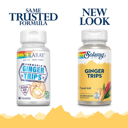 SOLARAY Ginger Trips Travel Aid - Ginger Root Extract | 60 Chewables