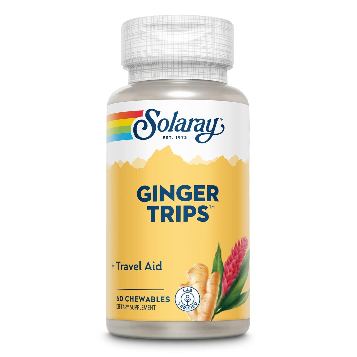 SOLARAY Ginger Trips Travel Aid - Ginger Root Extract | 60 Chewables