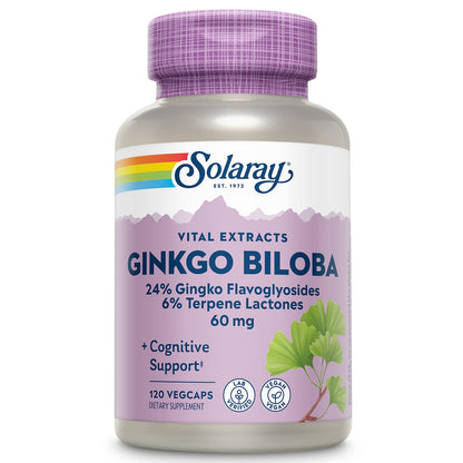 SOLARAY Guaranteed Potency Ginkgo Biloba Leaf Extract, Veg Cap - 60 mg, 120ct