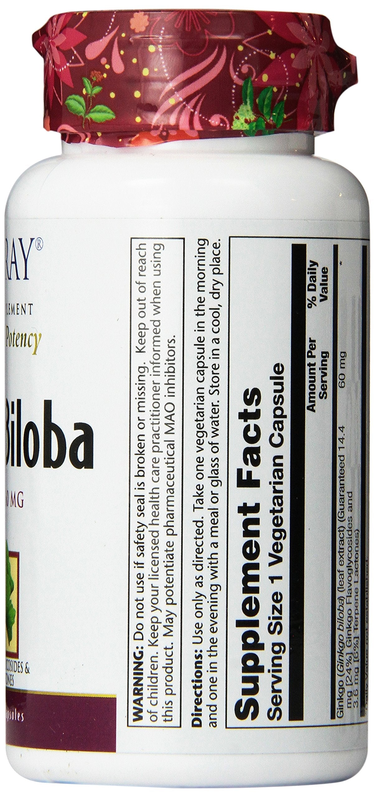 SOLARAY Guaranteed Potency Ginkgo Biloba Leaf Extract, Veg Cap - 60 mg, 120ct