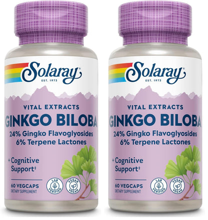 Solaray Ginkgo Biloba Extract 60 mg – 60 Count (Pack of 2) | Herbal Supplement