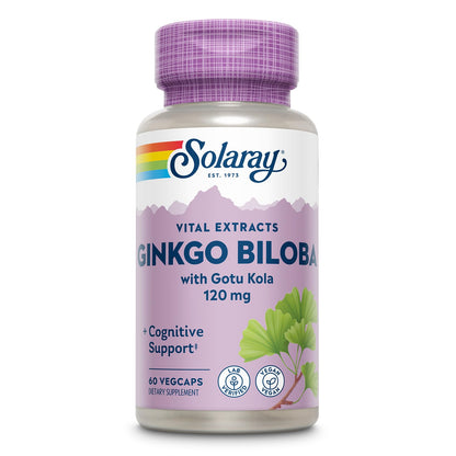 SOLARAY Ginkgo Biloba Extract with Gotu Kola – Brain Health Support, Vegan, Lab Verified, 60 Servings
