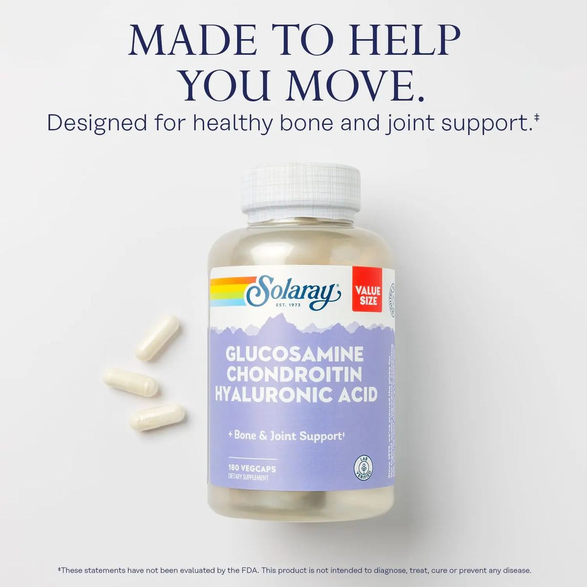 SOLARAY Glucosamine Chondroitin Hyaluronic Acid Joint Support with Vitamin C | Lab Verified, 60-Serving, 180 VegCaps BritishVita | Premium UK Vitamins & Wellness Supplements