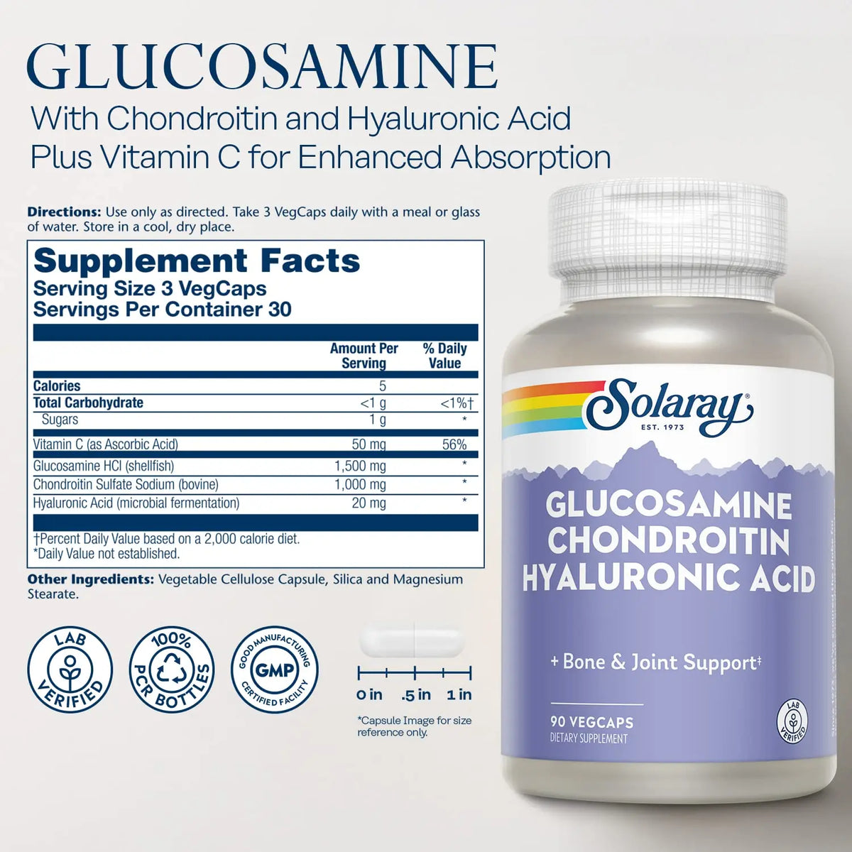 SOLARAY Glucosamine Chondroitin Hyaluronic Acid 1500/1000/20mg – 90 Capsules BritishVita | Premium UK Vitamins & Wellness Supplements