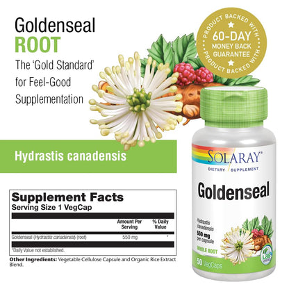SOLARAY Goldenseal Root 550mg – 50 VegCaps | Vegan, Non-GMO, Gluten Free